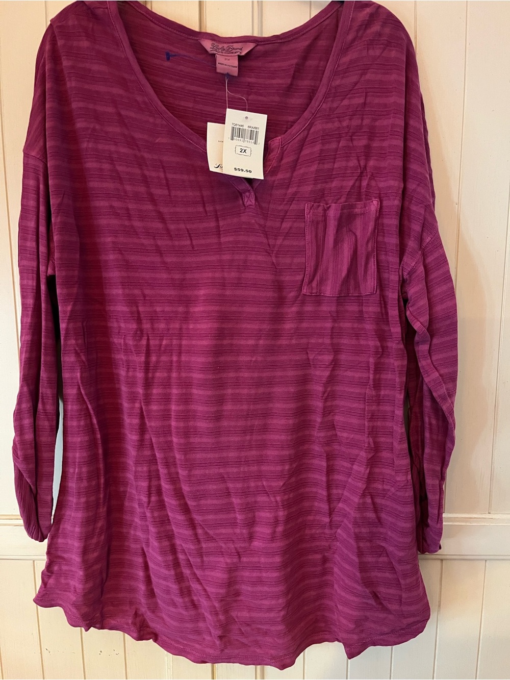 Lucky Brand Women's Long Sleeve Striped V-Neck Top in Purple